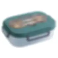 Flaneur Green Lunch Box With Cutlery And Transparent Lid 1300ml